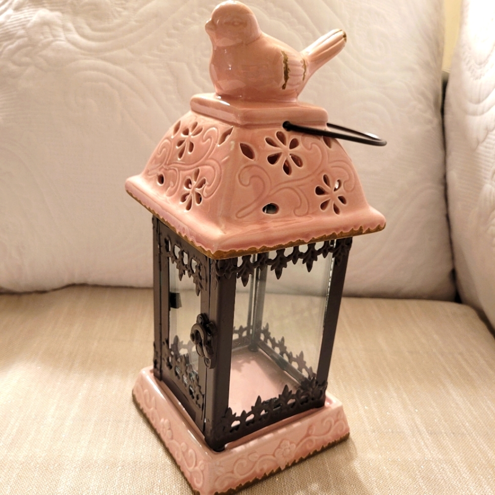 Shabby Chic Distressed Bird Ceramic Candle Holder